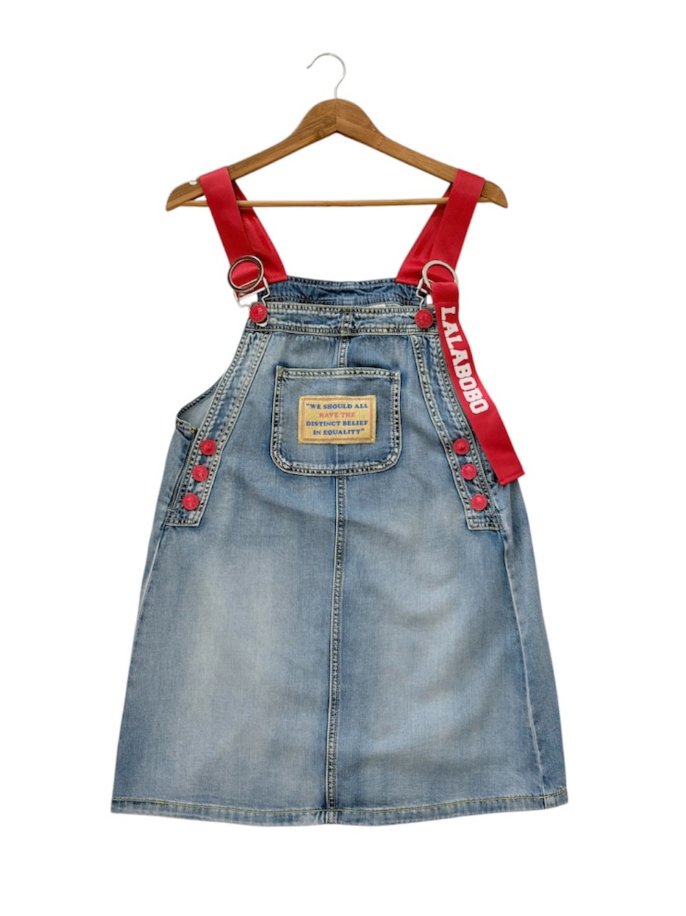 Lalabobo Denim Overall Dress with Red Straps